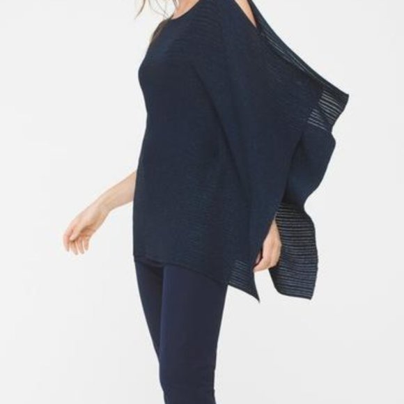 White House Black Market Sweaters - White House Black Market Navy Asymmetric Drape Sleeve Shimmer Sweater Tunic